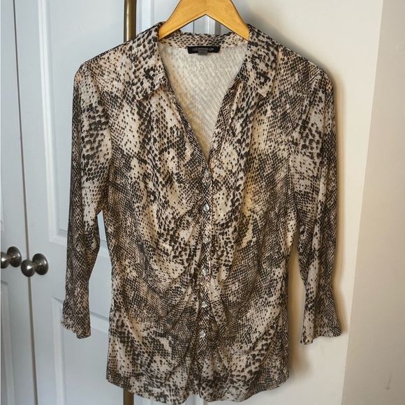 Cable & Gauge Tops - Cable & Gauge Snake Print Blouse in Brown and Black